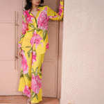 Sunlit Chic Cotton Satin Co-ord Set – Yellow Print