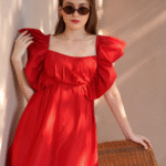 Red Radiance Pintuck Ruffle Dress
